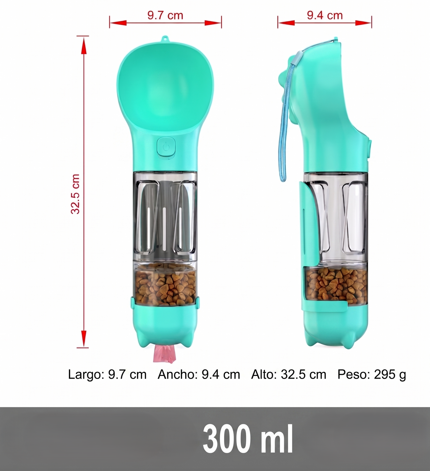 Bebedero Portátil 3 en 1 "Paseo Perfecto" (Agua, Comida y Bolsas)